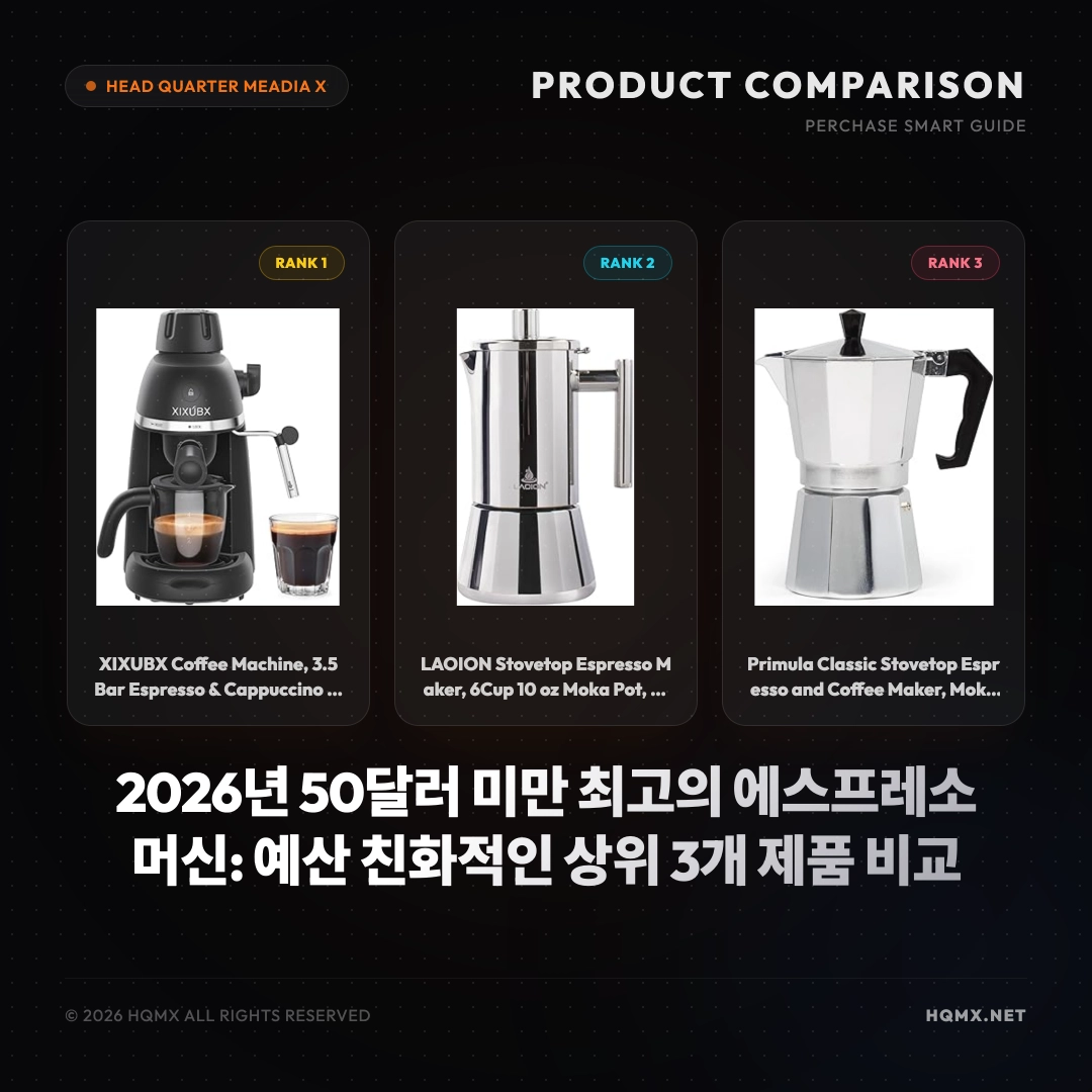 2026년 50달러 미만 최고의 에스프레소 머신: 예산 친화적인 상위 3개 제품 비교