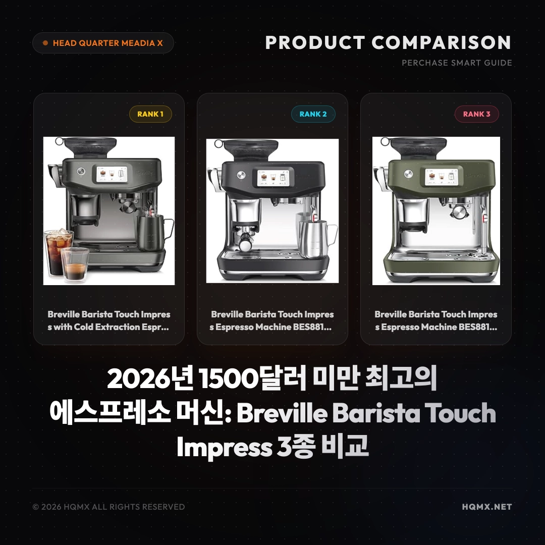 2026년 1500달러 미만 최고의 에스프레소 머신: Breville Barista Touch Impress 3종 비교