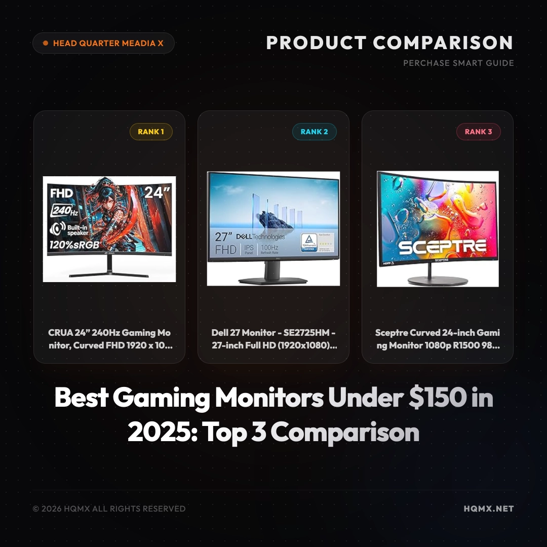 Best Gaming Monitors Under $150 in 2025: Top 3 Comparison