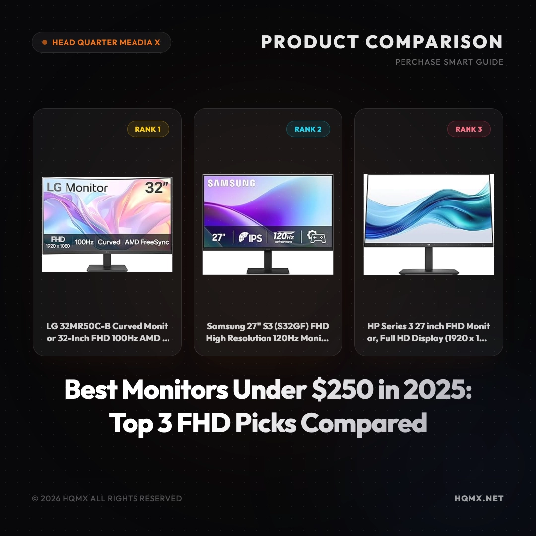 Best Monitors Under $250 in 2025: Top 3 FHD Picks Compared
