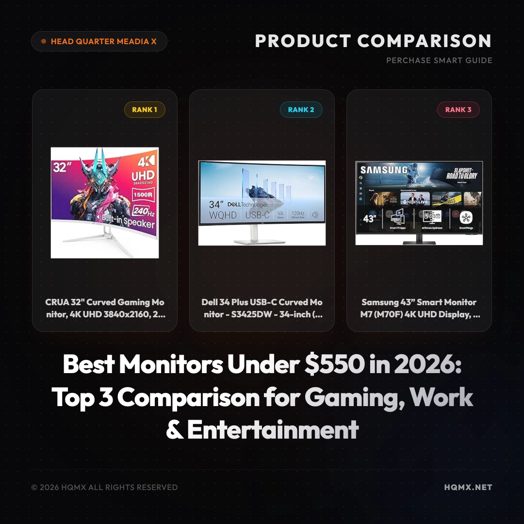 Best Monitors Under $550 in 2026: Top 3 Comparison for Gaming, Work & Entertainment