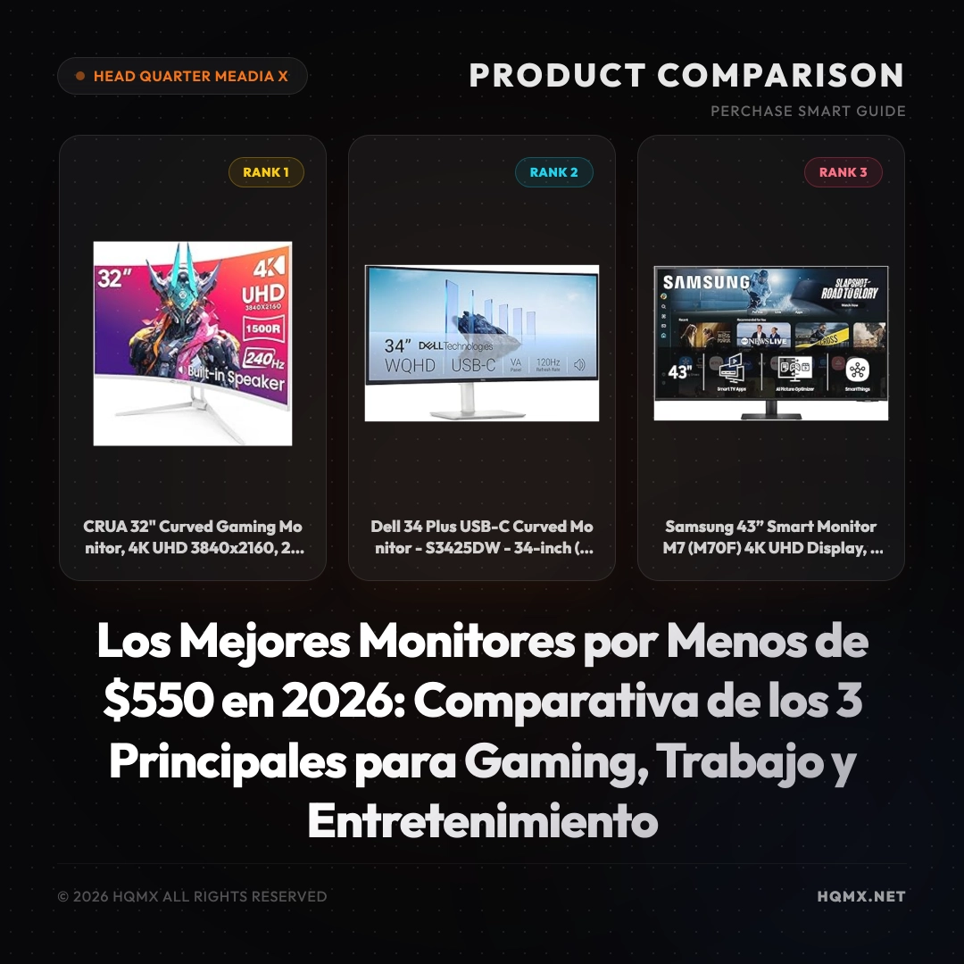 Los Mejores Monitores por Menos de $550 en 2026: Comparativa de los 3 Principales para Gaming, Trabajo y Entretenimiento