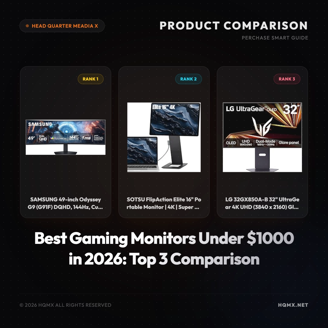 Best Gaming Monitors Under $1000 in 2026: Top 3 Comparison