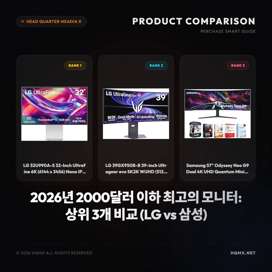 2026년 2000달러 이하 최고의 모니터: 상위 3개 비교 (LG vs 삼성)
