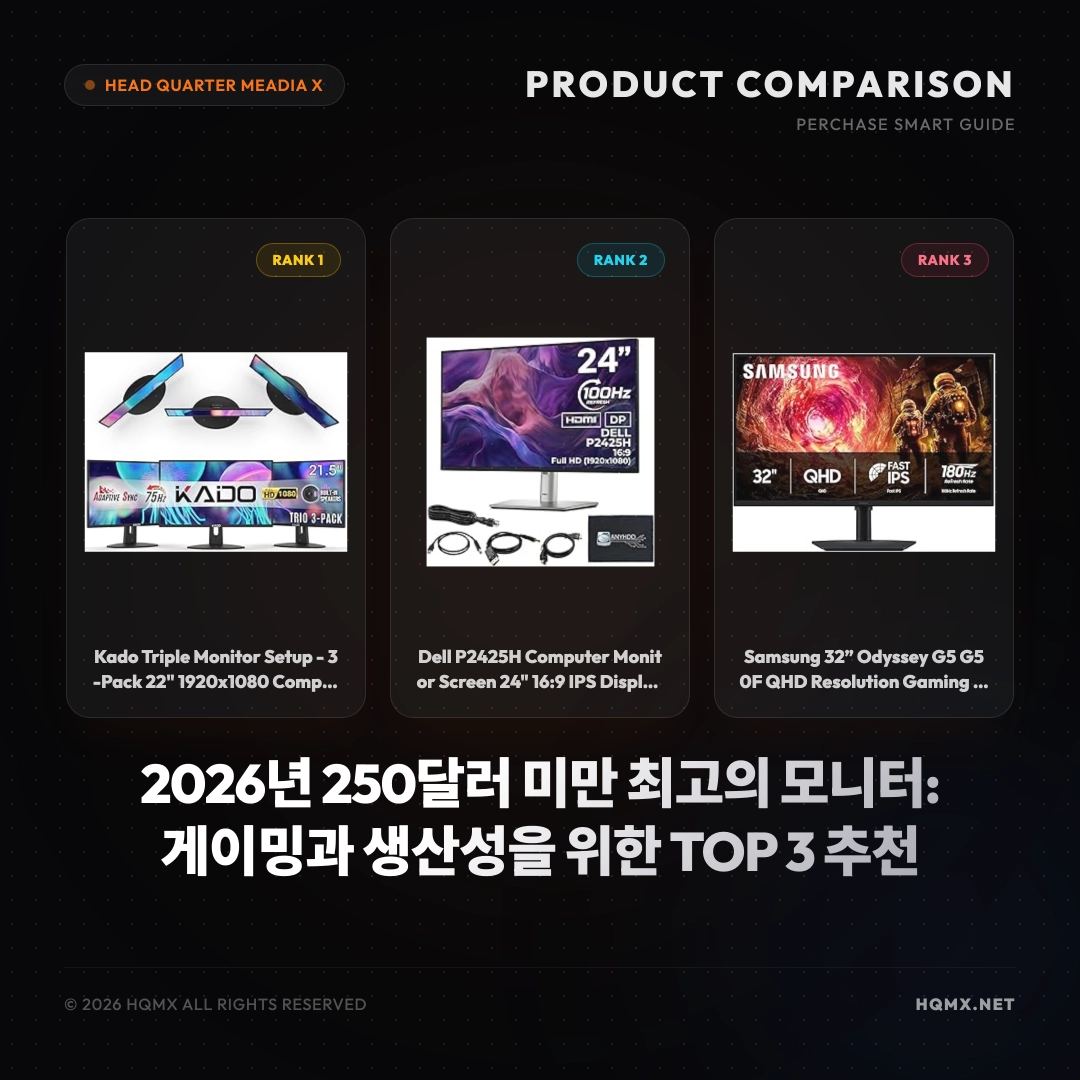 2026년 250달러 미만 최고의 모니터: 게이밍과 생산성을 위한 TOP 3 추천