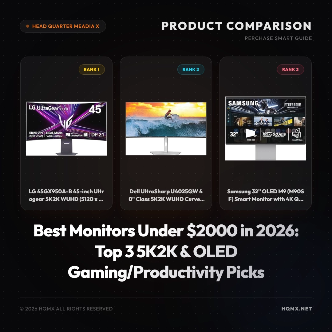 Best Monitors Under $2000 in 2026: Top 3 5K2K & OLED Gaming/Productivity Picks