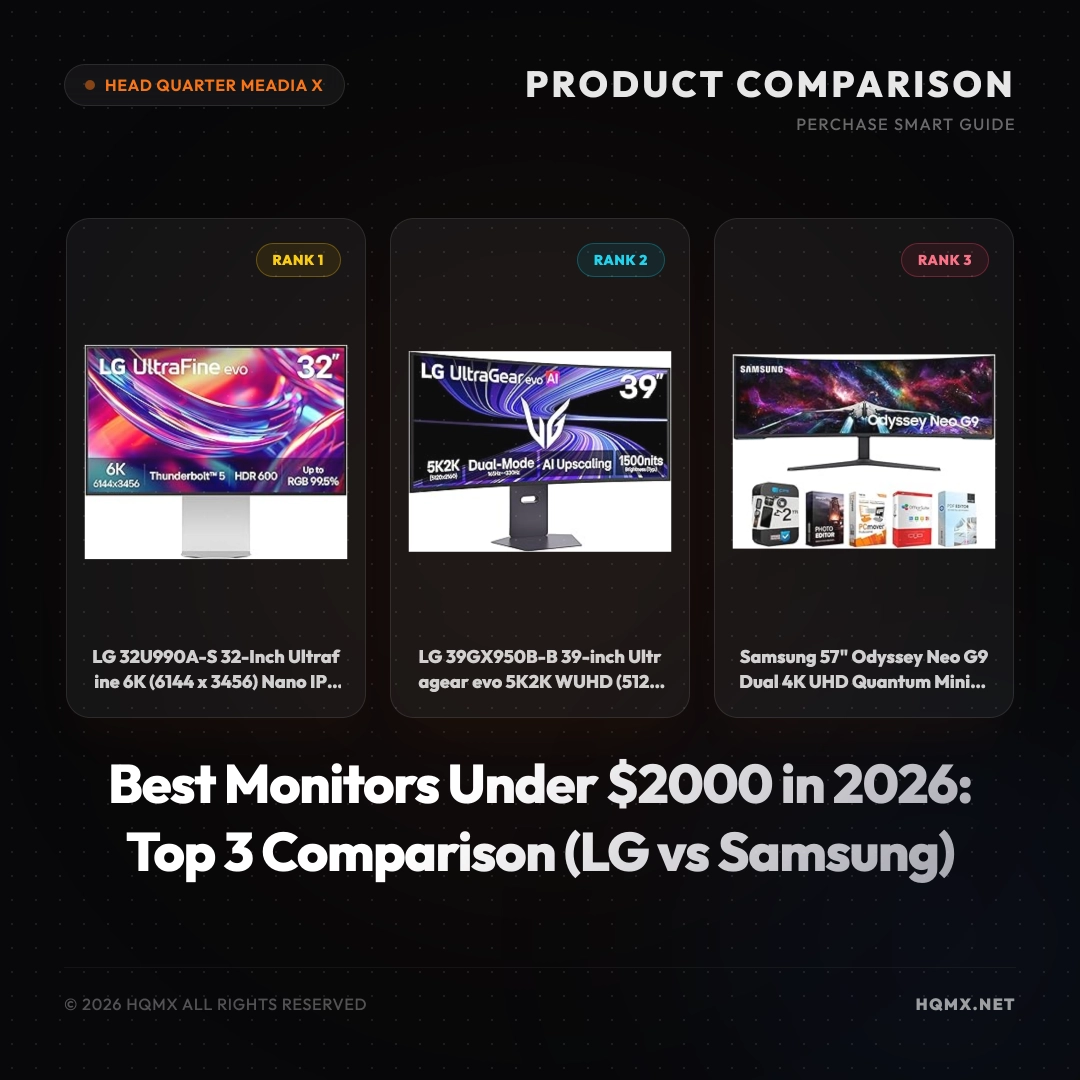 Best Monitors Under $2000 in 2026: Top 3 Comparison (LG vs Samsung)
