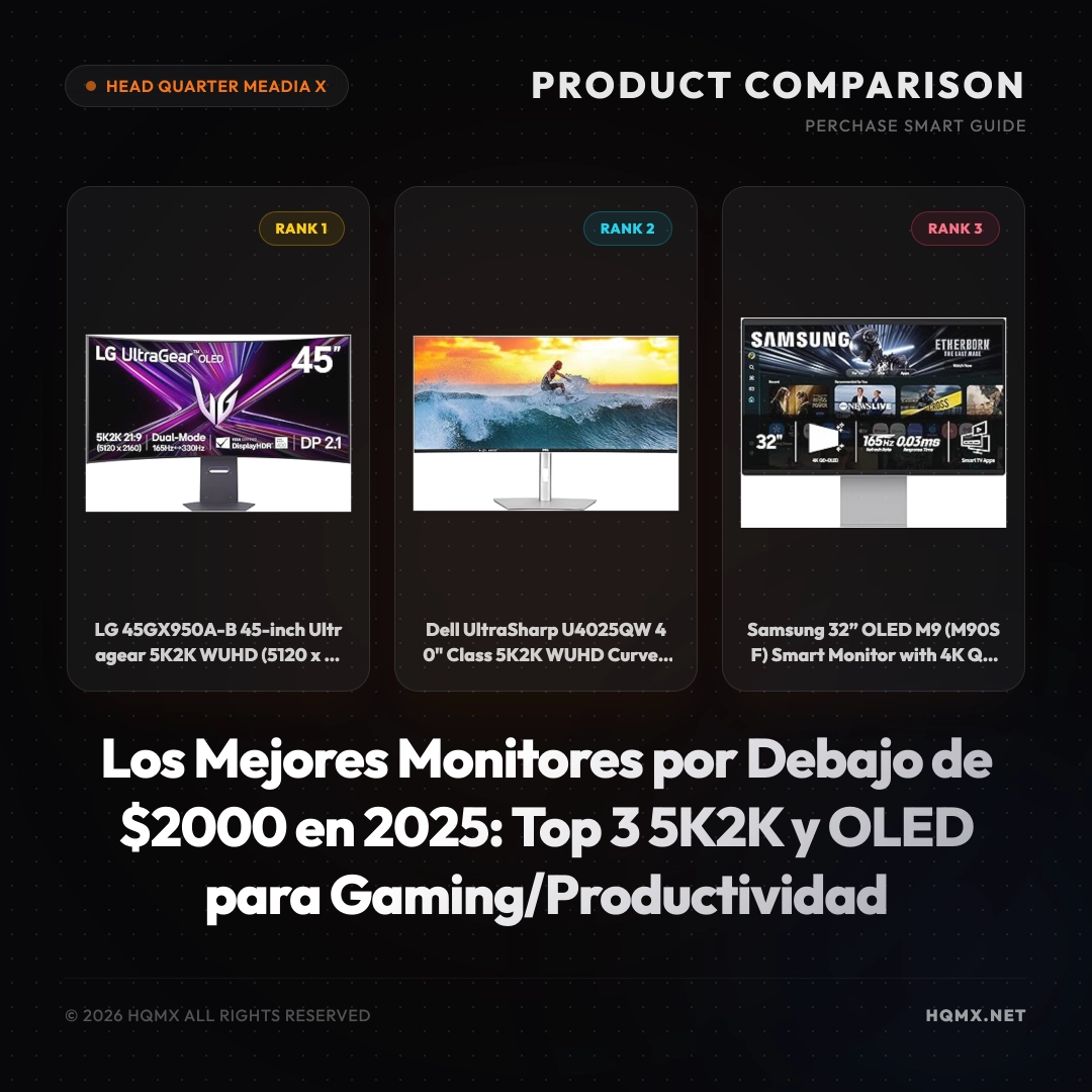 Los Mejores Monitores por Debajo de $2000 en 2025: Top 3 5K2K y OLED para Gaming/Productividad