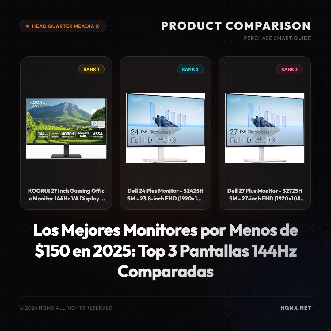 Los Mejores Monitores por Menos de $150 en 2025: Top 3 Pantallas 144Hz Comparadas