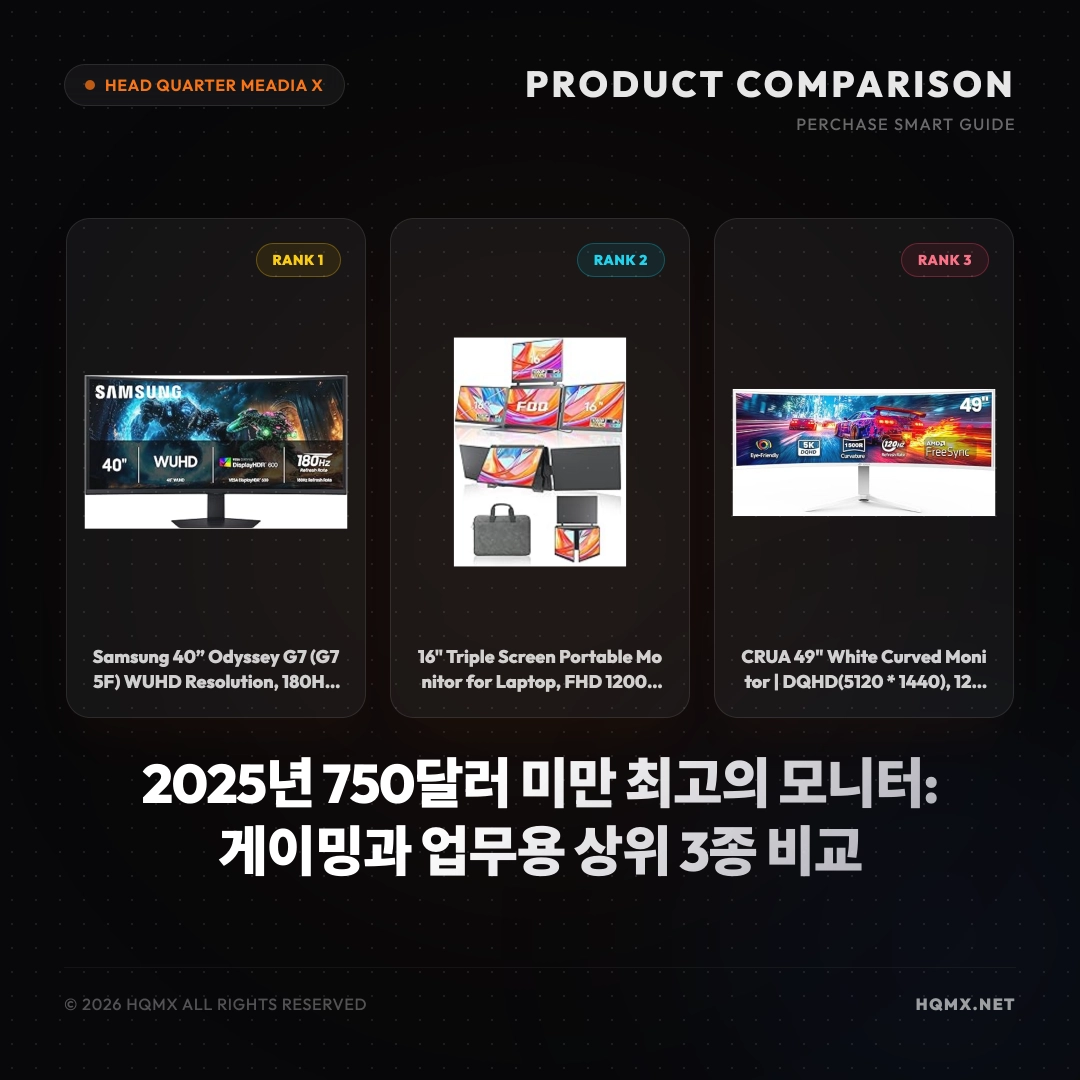 2025년 750달러 미만 최고의 모니터: 게이밍과 업무용 상위 3종 비교