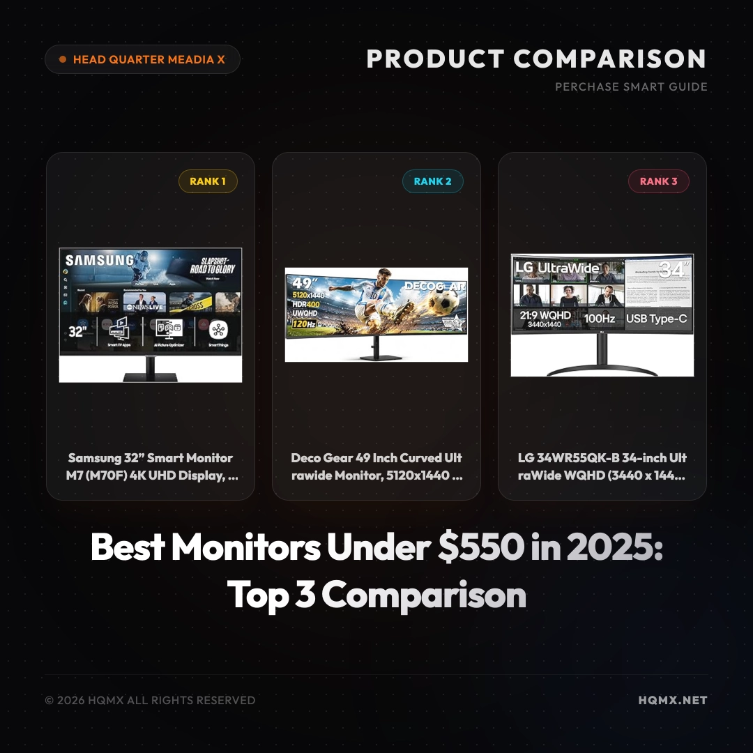 Best Monitors Under $550 in 2025: Top 3 Comparison