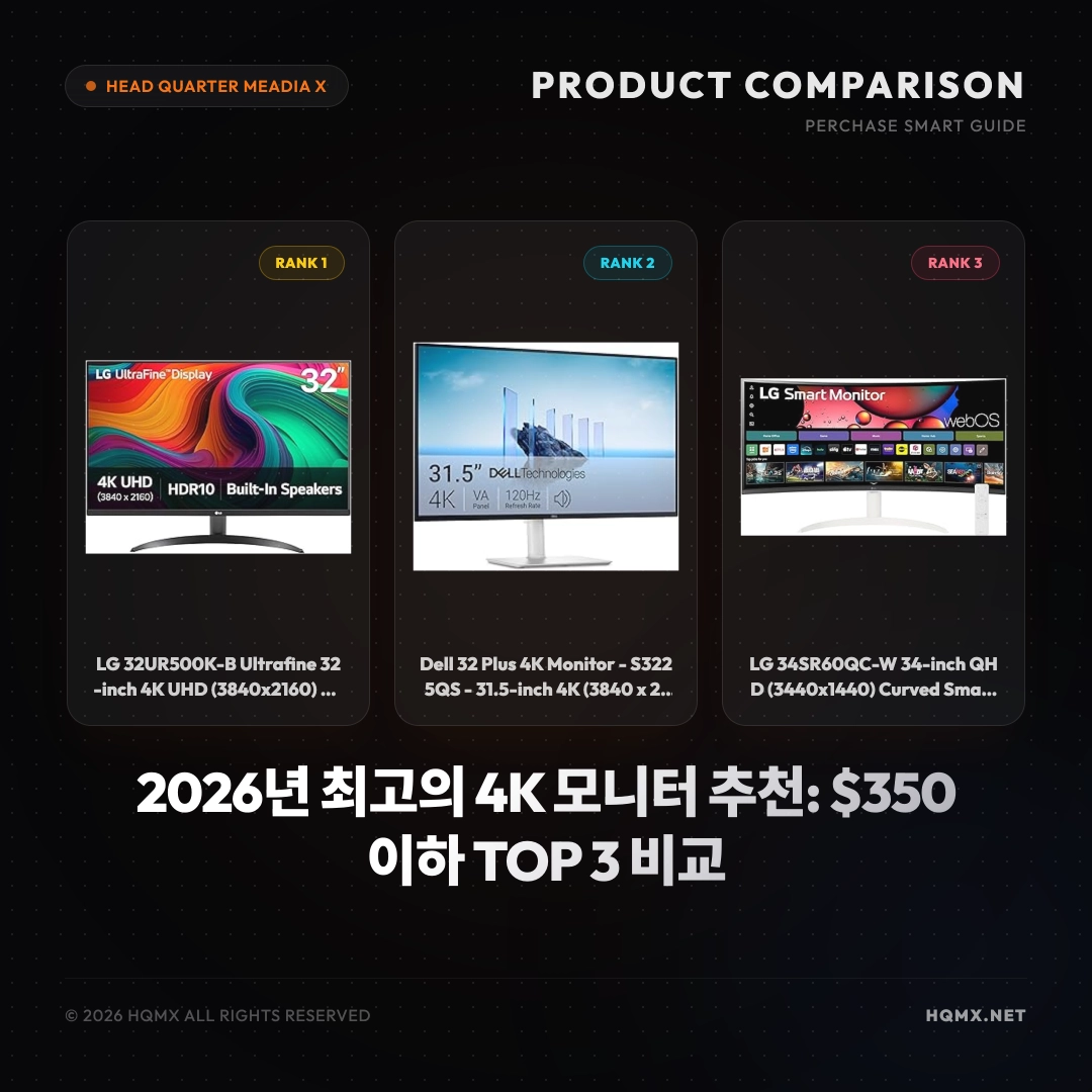 2026년 최고의 4K 모니터 추천: $350 이하 TOP 3 비교