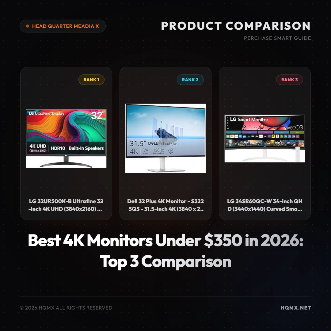 Best 4K Monitors Under $350 in 2026: Top 3 Comparison