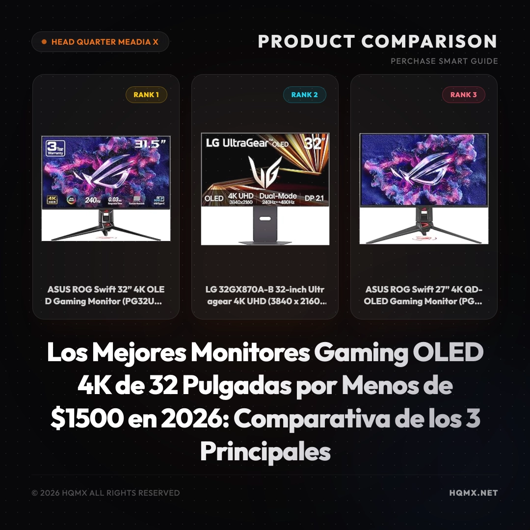Los Mejores Monitores Gaming OLED 4K de 32 Pulgadas por Menos de $1500 en 2026: Comparativa de los 3 Principales