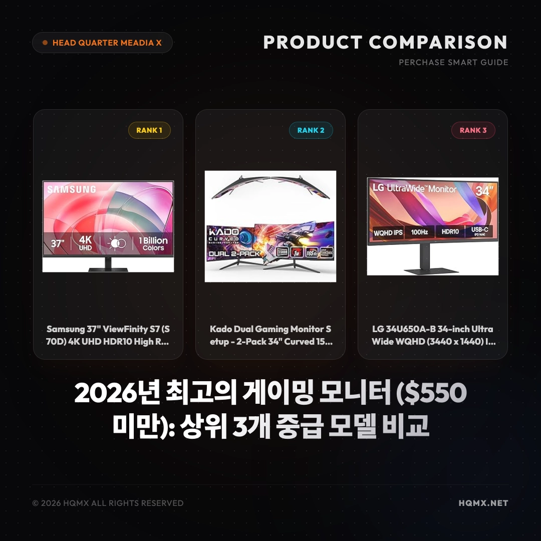 2026년 최고의 게이밍 모니터 ($550 미만): 상위 3개 중급 모델 비교