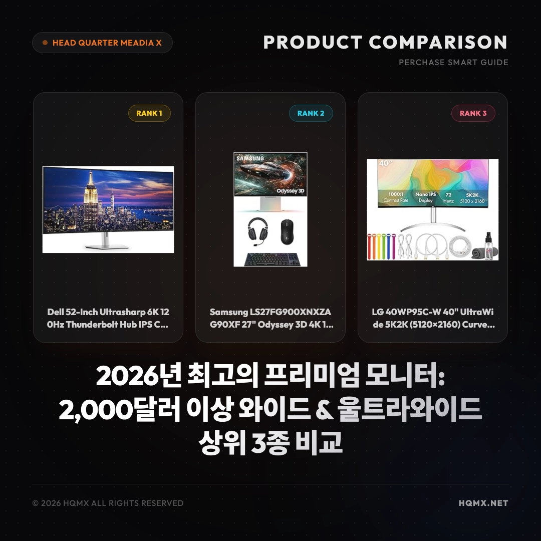 2026년 최고의 프리미엄 모니터: 2,000달러 이상 와이드 & 울트라와이드 상위 3종 비교