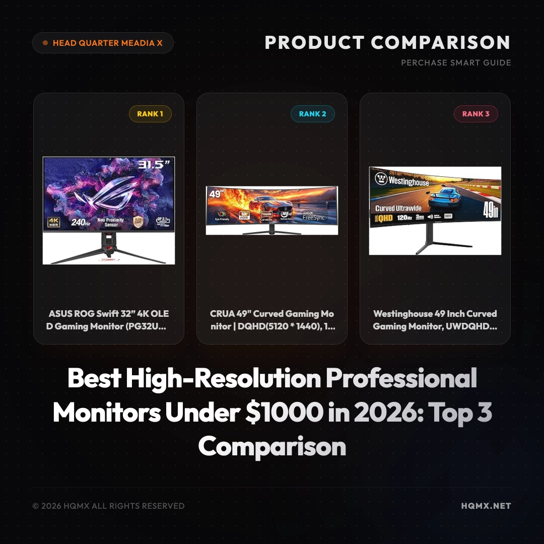 Best High-Resolution Professional Monitors Under $1000 in 2026: Top 3 Comparison