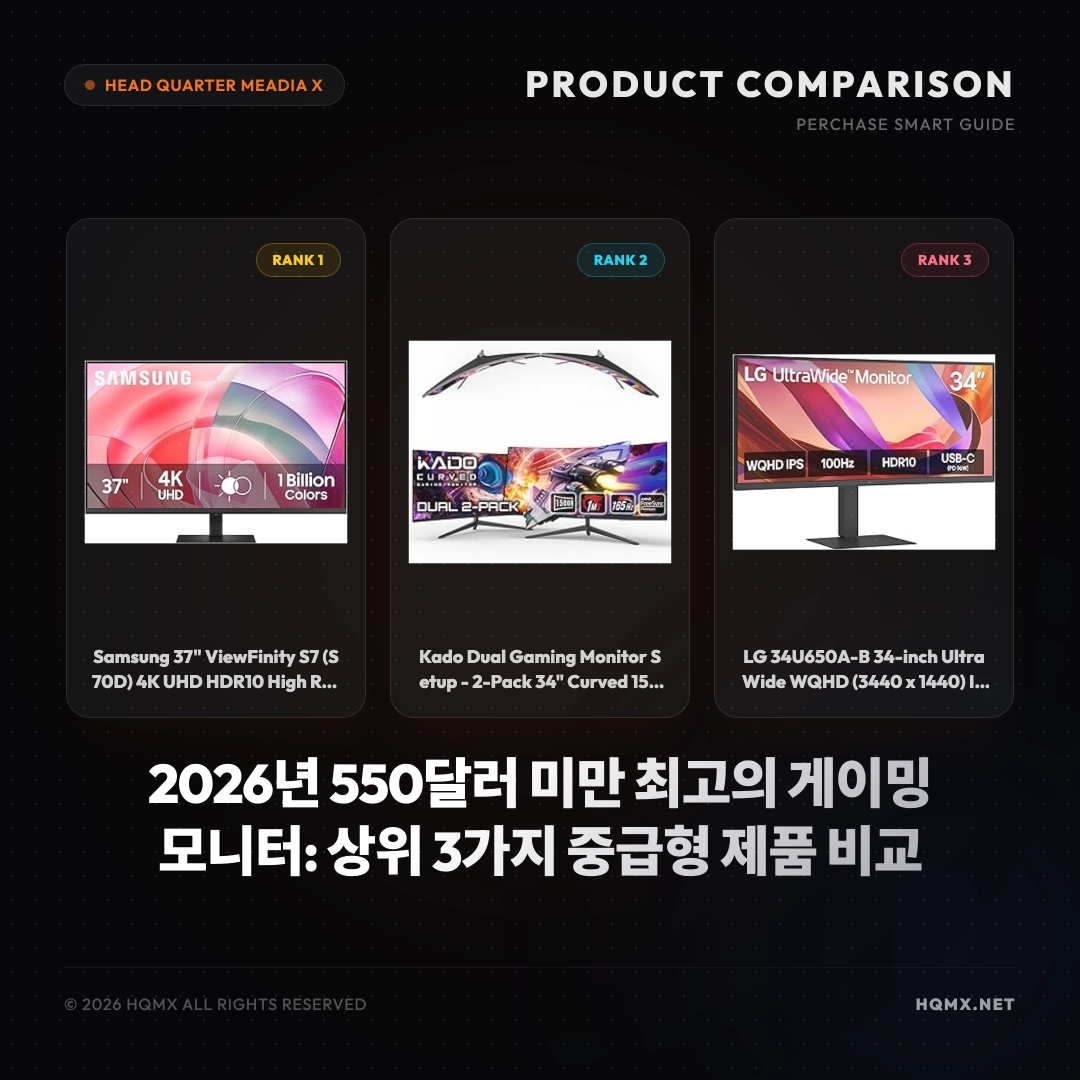 2026년 550달러 미만 최고의 게이밍 모니터: 상위 3가지 중급형 제품 비교