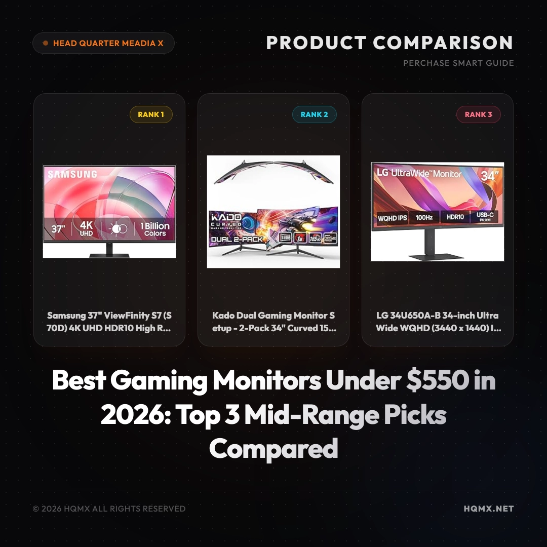 Best Gaming Monitors Under $550 in 2026: Top 3 Mid-Range Picks Compared