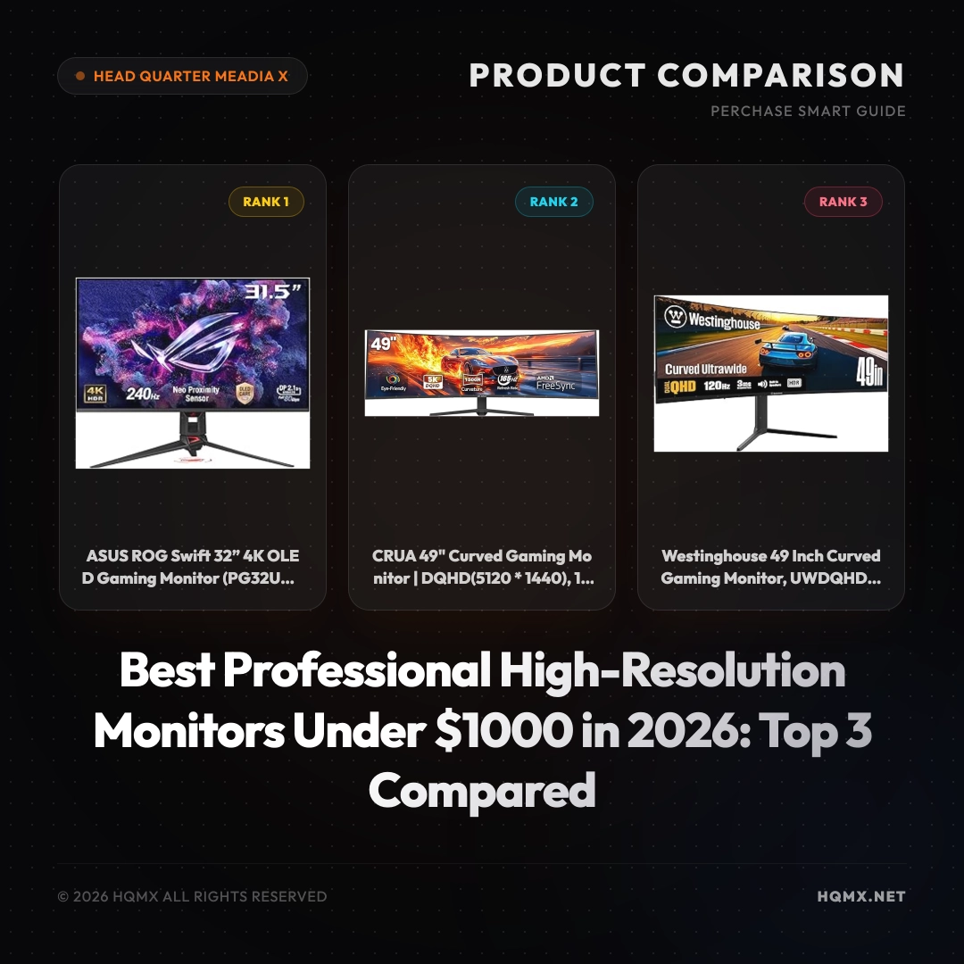 Best Professional High-Resolution Monitors Under $1000 in 2026: Top 3 Compared