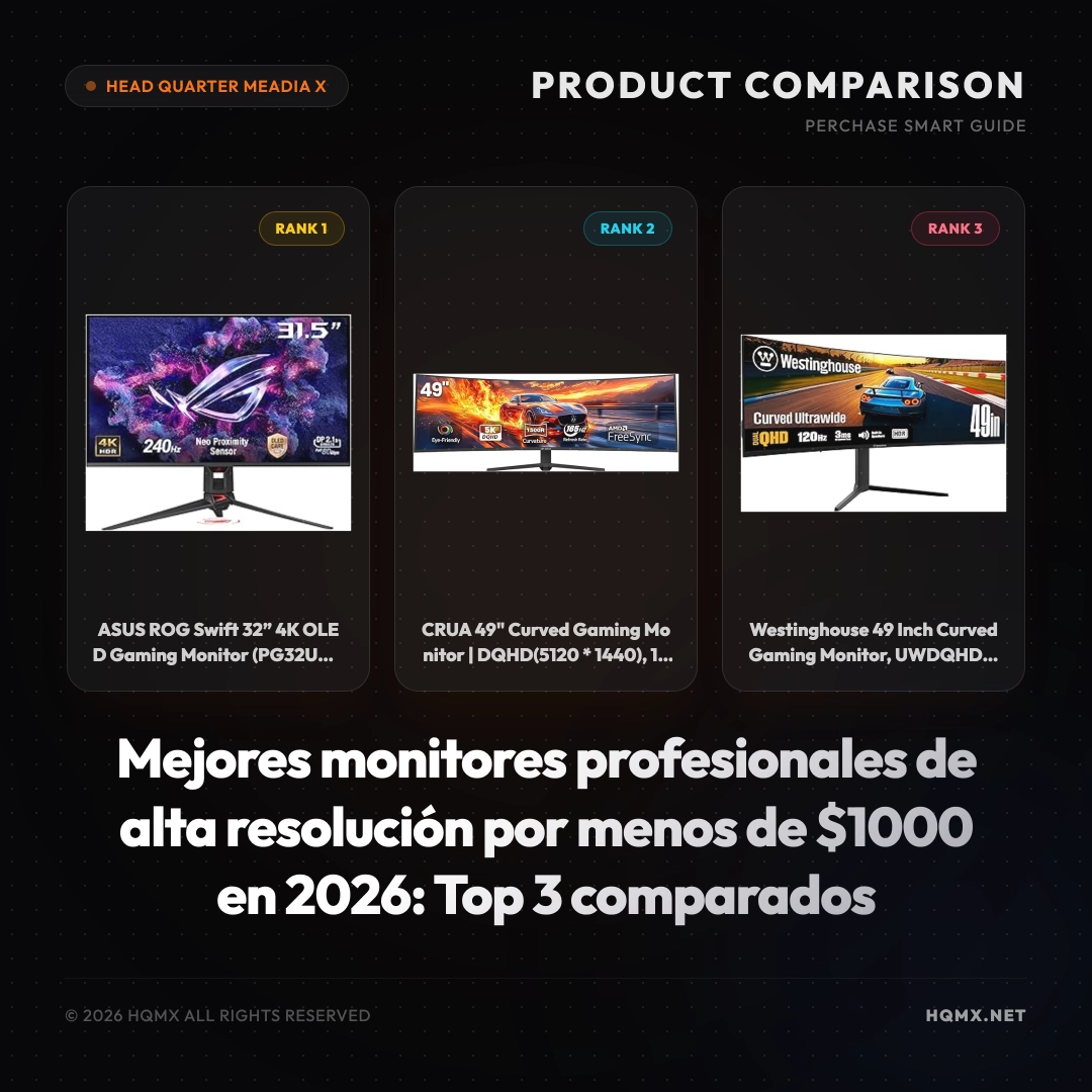 Mejores monitores profesionales de alta resolución por menos de $1000 en 2026: Top 3 comparados