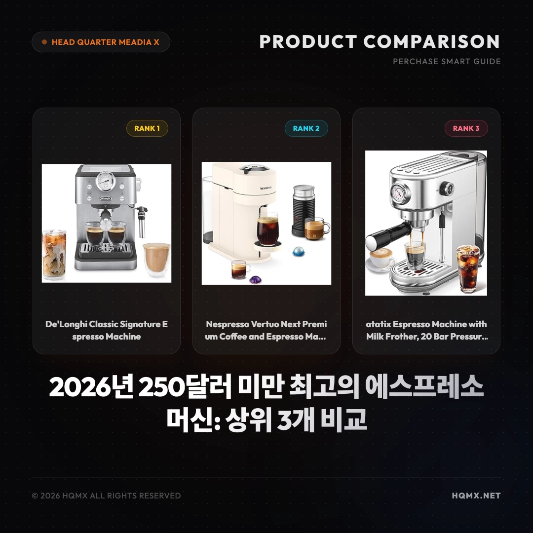 2026년 250달러 미만 최고의 에스프레소 머신: 상위 3개 비교