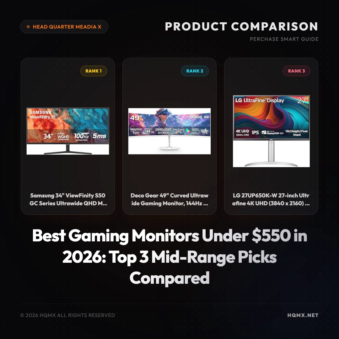 Best Gaming Monitors Under $550 in 2026: Top 3 Mid-Range Picks Compared