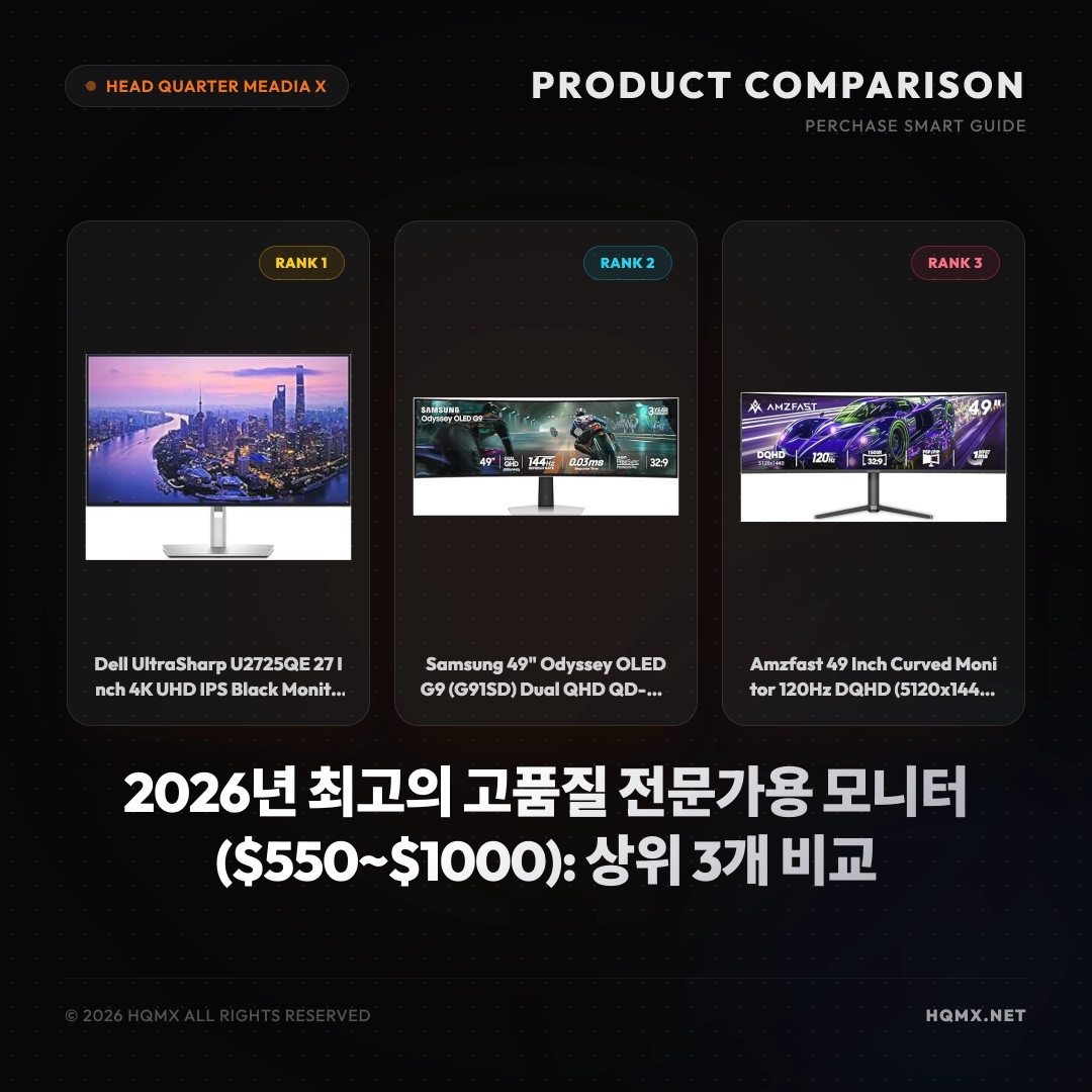 2026년 최고의 고품질 전문가용 모니터 (550~1000): 상위 3개 비교