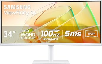 Samsung 34” ViewFinity (S65TC) Series Ultra-WQHD 1000R Curved Computer Monitor, HDR10, 100Hz, AMD FreeSync, Thunderbolt 4, Height Adjustable Stand, Built-in Speakers, Eye Care, LS34C650TANXGO, 2024