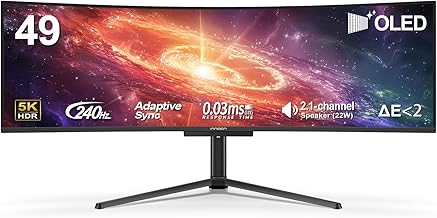 INNOCN 49" 49Q1S OLED Curved Gaming Monitor 5120 x 1440p 240Hz, 0.03ms, USB Type C 90W, HDMI 2.1, DisplayPort, USB Hub, Surrounding Speakers, Adaptive-Sync, Height Adjustable Stand, Black