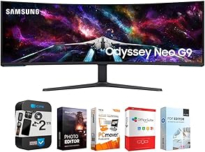 삼성 57형 Odyssey Neo G9 듀얼 4K UHD Quantum Mini-LED 커브드 게이밍 모니터 번들, Tech Smart USA Elite Suite 18 표준 편집 소프트웨어 번들 + 2년 CPS 강화 보호 팩 포함
