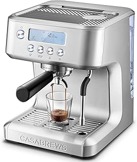 CASABREWS Ultra Espresso Machine with LCD Display, 20 Bar Espresso Maker with Powerful Milk Frother, Customizable Brewing Temperature, Barista-Level Latte and Cappuccino Machine for Home, Silver