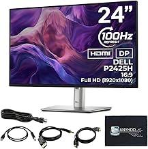 Dell P2425H Computer Monitor Screen 24" 16:9 IPS Display with Stand - 1 Year Warranty, 100Hz Full HD, 1920 x 1080 with Power Cable, Anyhdd DisplayPort, HDMI, USB 3.0 Upstream Cable & Cloth - New