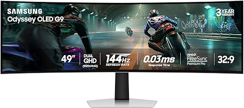 Samsung 49" Odyssey OLED G9 (G91SD) Dual QHD QD-OLED G-Sync Compatible Curved Gaming Monitor, 144Hz, 0.03ms, AMD FreeSync Premium Pro, Ergonomic Stand, 3 Year Warranty, LS49DG910SNXZA