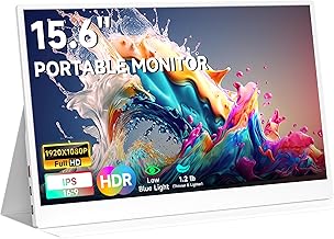 AYY Portable Monitor 15.6inch 1080P FHD - USB-C/HDMI Computer Display, HDR IPS Gaming Monitor Compatible with Laptop PC MAC Phone PS4 Xbox Switch, w/Smart Cover, Dual Speakers - White