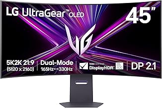 LG 45GX950A-B 45-inch Ultragear 5K2K WUHD (5120 x 2160) OLED Curved Gaming Monitor, Dual-Mode, 165Hz, 0.03ms, NVIDIA G-Sync, AMD FreeSync Premium Pro, HDR True Black 400, USB Type-C 90W, DP2.1