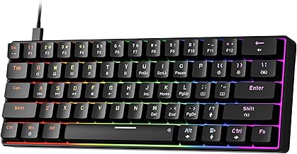 Newmen GM611 기계식 키보드, 레인보우 LED 백라이트 게이밍 유선 키보드, 소형 미니 61키 휴대용 60% 기계식 키보드, 블랙 키캡, Windows 노트북 PC 리니어 레드 스위치