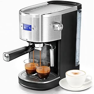 20 Bar Espresso Machine Semi-Automatic, Professional Coffee Maker with Milk Frother Steam Wand & 45OZ Removable Water Tank, Home Barista System for Cappuccino, Latte, Americano-Stainless Steel