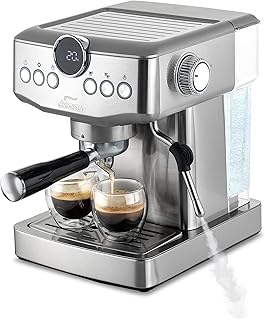 Máquina de Espresso de 20 Bares con Vaporizador de Leche | Cafetera Espresso de Acero Inoxidable con Temperatura de Preparación Personalizable | Depósito de Agua Extraíble de 60 oz | Perfecta para Cappuccinos, Lattes y Más
