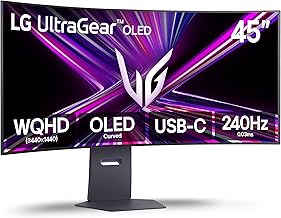 LG 45GX900A-B 45-Inch Ultragear WQHD (3440 x 1440) OLED Curved Gaming Monitor, 240Hz, 0.03ms, NVIDIA G-Sync, VESA DisplayHDR True Black 400, HDMI 2.1, DisplayPort, USB Type-C PD 65W, Black