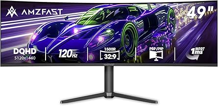 Amzfast 49 Inch Curved Monitor 120Hz DQHD (5120x1440) Ultrawide Gaming Monitor, 120% sRGB, 1500R, 1ms MPRT, HDR, Adaptive Sync, PIP/PBP, Height Adjustable, HDMI 2.0/DP 1.4, VESA 75x75, AMZG49C7U