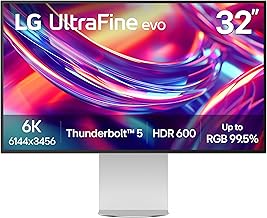 LG 32U990A-S 32인치 울트라파인 6K (6144 x 3456) Nano IPS Black Thunderbolt 5 전문가용 모니터, 60Hz, DisplayHDR 600, 스피커, HDMI 2.1, DisplayPort 2.1, USB-C, 틸트/높이/피벗 스탠드, 실버