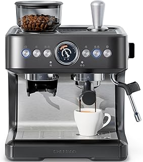 Chefman Crema Deluxe 에스프레소 머신 듀얼 보일러, 우유 거품기와 에스프레소 동시 추출, 전문 커피 메이커 커피 그라인더 및 스팀 완드 포함, 30단계 분쇄도