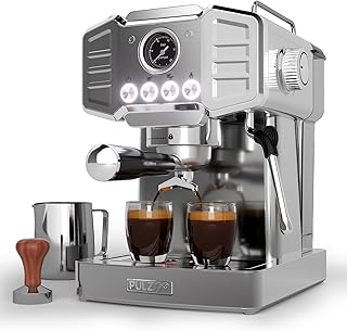 Máquina de Espresso de 20 Bares para Barista Casero, Varilla de Vapor Incorporada para Latte y Cappuccino, Máquina de Café Profesional de Acero Inoxidable con Manómetro Visible, Prensador y Jarra para Espumar Leche