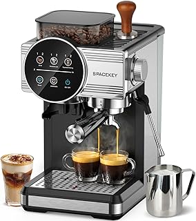 Máquina de Espresso Spacekey con Molinillo - Cafetera Todo en Uno de 20 Bares con Varilla de Vapor/Espumador de Leche, Café Frío, 30 Ajustes de Molienda, Depósito Extraíble de 60 oz - Kit de Barista Casero para Lattes, Cappuccinos