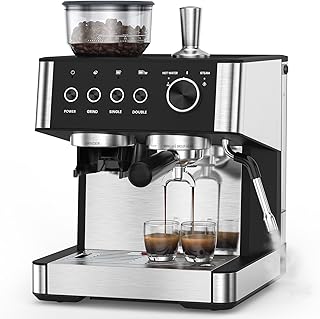 Electactic(2026 Upgrade Espresso Machine with Grinder, Expresso Coffee Machines with Built-in Anti-Clog Coffee Grinder/Milk Steam Wand, Expresso Machines for Home Perfect Cappuccino Latte-Satin Black