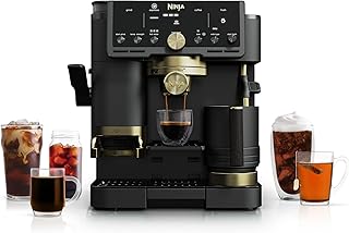Ninja Luxe™ Café Pro designed by David Beckham, Espresso Machine, Drip Coffee, Cold Brew, Hot Water, Integrated Tamper, Built-in Grinder, Hands-Free Frother for Lattes & More, Black/Gold, ES771BK