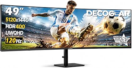 Deco Gear 49 Inch Curved Ultrawide Monitor, 5120x1440 Dual QHD 32:9 1500R VA Display, HDR400, 120Hz, Adaptive Sync, 1ms MPRT, USB-C 65W PD, KVM, PIP/PBP, Gaming & Workstation Setup, for PC & Laptop